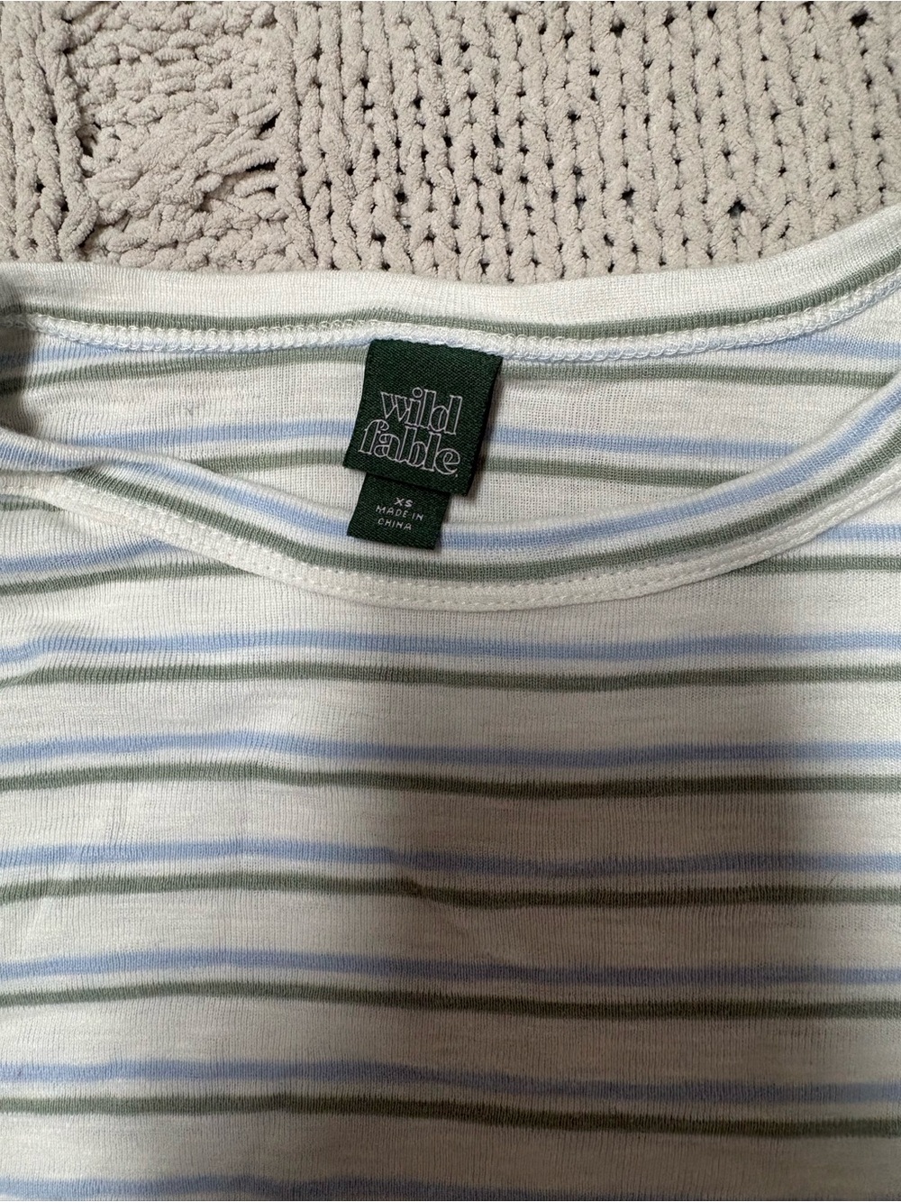 wild fable White Tee with Light Blue and Light Green Stripes - Picture 2 of 2